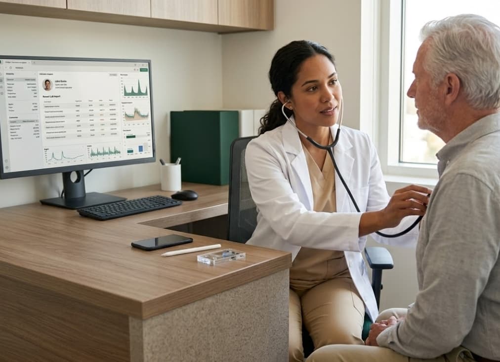 Médica realizando atendimento clínico com o sistema DokOps